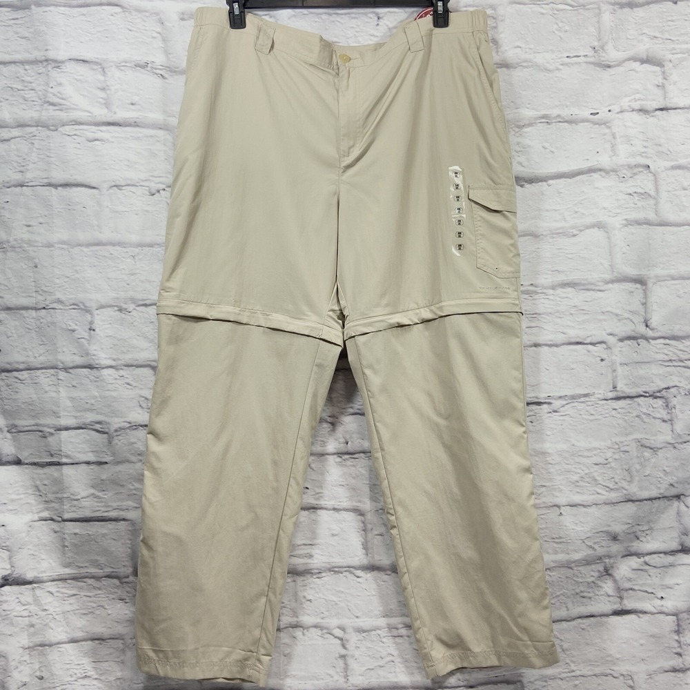 Columbia Blood 'N Guts Convertible Pants Mens 48x32 Beige Omni Shield Nylon New